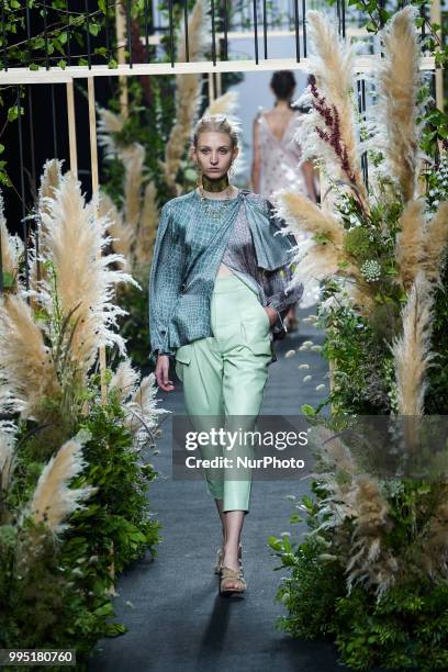 Model presents a creation by Spanish Inunez at the fashion show at the Mercedes-Benz Fashion Week Madrid Spring-Summer 2019, in IFEMA Madrid, Spain,...