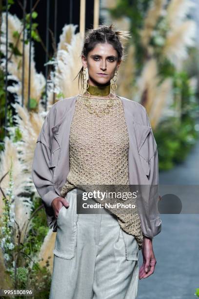 Model presents a creation by Spanish Inunez at the fashion show at the Mercedes-Benz Fashion Week Madrid Spring-Summer 2019, in IFEMA Madrid, Spain,...