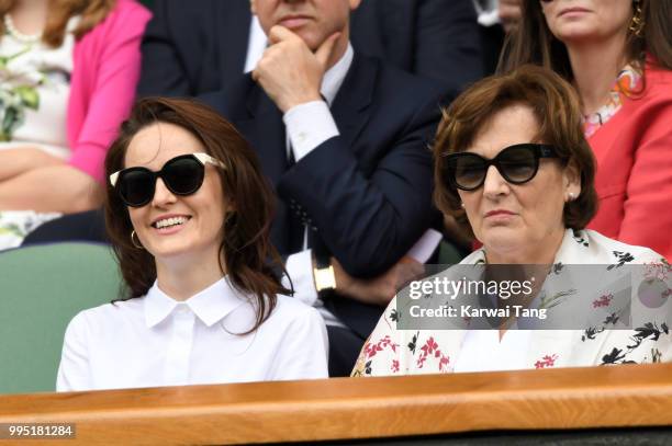 Michelle Dockery and Lorraine Dockery attend day eight of the Wimbledon Tennis Championships at the All England Lawn Tennis and Croquet Club on July...