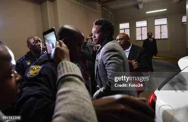 Duduzane Zuma during his appearance at the Johannesburg Commercial Crimes Court for corruption charges on July 09, 2018 in Johannesburg, South...