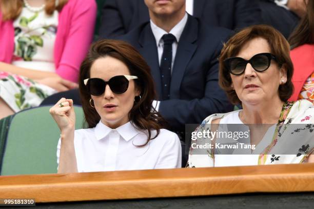 Michelle Dockery and Lorraine Dockery attend day eight of the Wimbledon Tennis Championships at the All England Lawn Tennis and Croquet Club on July...