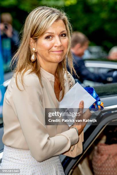 Queen Maxima of The Netherlands visits scouting group Hubertus Brandaan for the start of the international scouting event Roverway in Voorburg on...