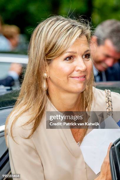 Queen Maxima of The Netherlands visits scouting group Hubertus Brandaan for the start of the international scouting event Roverway in Voorburg on...