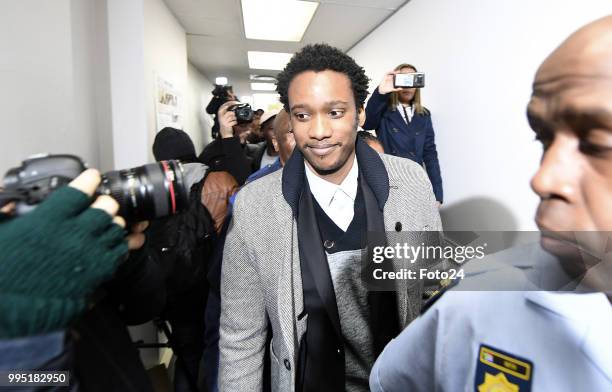 Duduzane Zuma during his appearance at the Johannesburg Commercial Crimes Court for corruption charges on July 09, 2018 in Johannesburg, South...