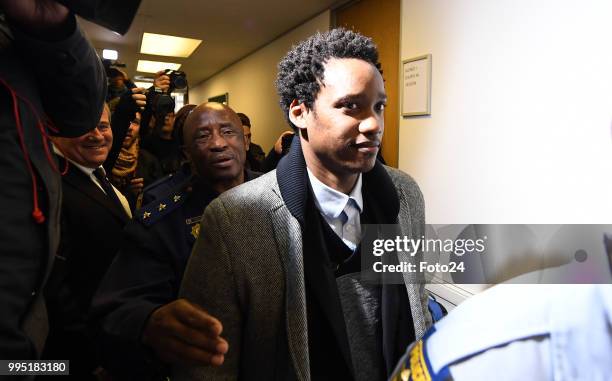 Duduzane Zuma during his appearance at the Johannesburg Commercial Crimes Court for corruption charges on July 09, 2018 in Johannesburg, South...