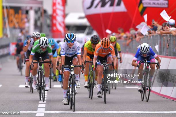 Arrival / Marianne Vos of The Netherlands and Team WaowDeals Pro Cycling / Elisa Longo Borghini of Italy and Team Wiggle High5 Green Mountain Jersey...