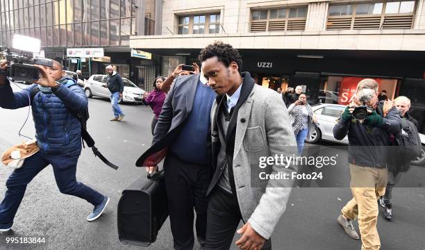 Duduzane Zuma during his appearance at the Johannesburg Commercial Crimes Court for corruption charges on July 09, 2018 in Johannesburg, South...