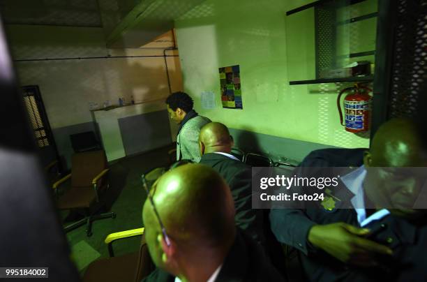 Duduzane Zuma during his appearance at the Johannesburg Commercial Crimes Court for corruption charges on July 09, 2018 in Johannesburg, South...