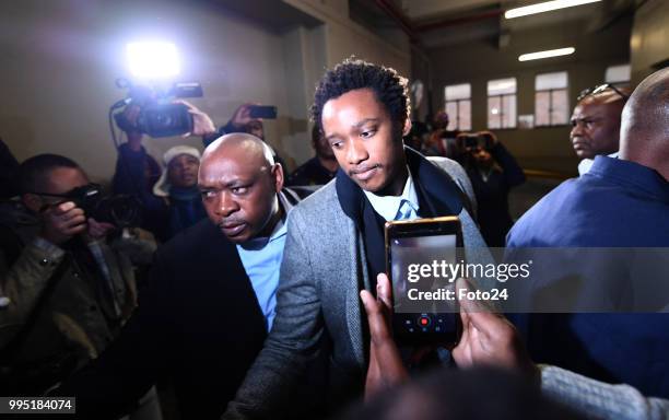 Duduzane Zuma during his appearance at the Johannesburg Commercial Crimes Court for corruption charges on July 09, 2018 in Johannesburg, South...