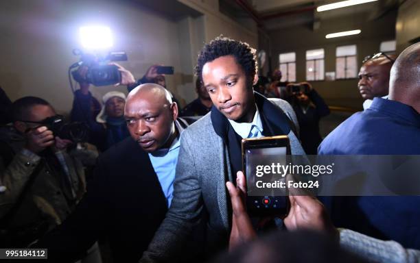 Duduzane Zuma during his appearance at the Johannesburg Commercial Crimes Court for corruption charges on July 09, 2018 in Johannesburg, South...