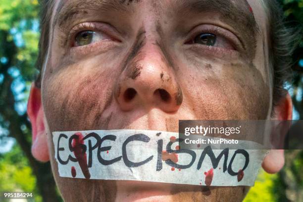 Members of Veddas protested on 9 July 2018 in front of the Legislative Assembly in Sao Paulo for the approval of PL 31/201 , which prohibits the...