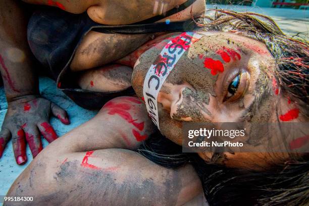 Members of Veddas protested on 9 July 2018 in front of the Legislative Assembly in Sao Paulo for the approval of PL 31/201 , which prohibits the...