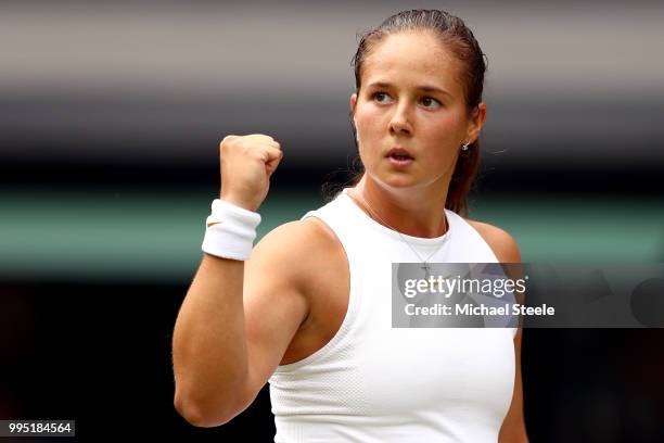 Daria Kasatkina of Russia celebrates a point against Angelique Kerber of Germany during their Ladies' Singles Quarter-Finals match on day eight of...
