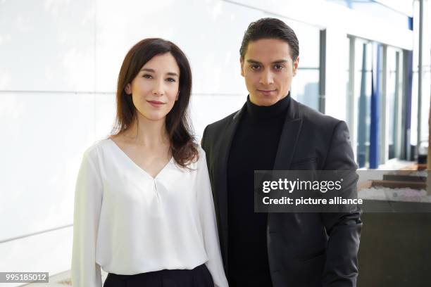 Actors Sibel Kekilli and Yasin Boynuince at the German public broadcaster ZDF-neo's presentation of two new television series in the ZDF studio in...