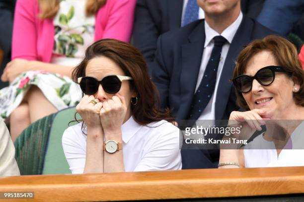 Michelle Dockery and Lorraine Dockery attend day eight of the Wimbledon Tennis Championships at the All England Lawn Tennis and Croquet Club on July...