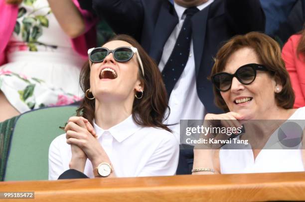 Michelle Dockery and Lorraine Dockery attend day eight of the Wimbledon Tennis Championships at the All England Lawn Tennis and Croquet Club on July...