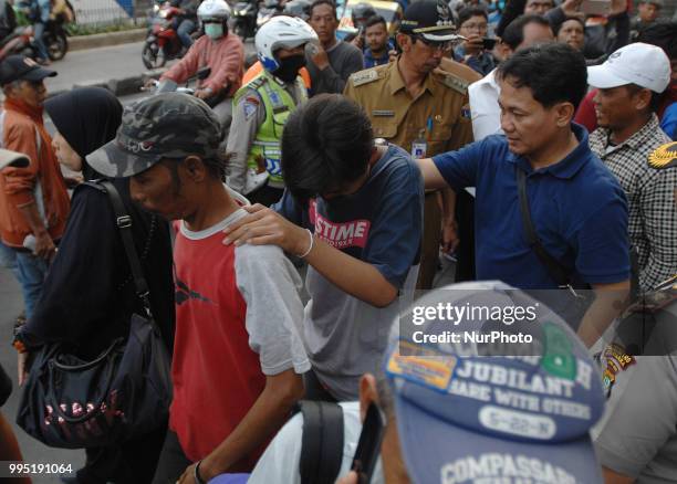 Some thugs are secured at the police station for data and briefed in Jatinegara, Jakarta On July 9.2018. The thugs netted at a ceramic site at the...