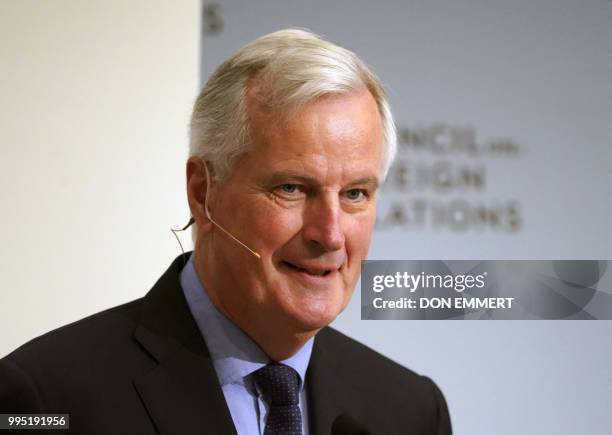 French politician Michel Barnier speaks at the Council of Foreign Relations on July 10, 2018 in New York.