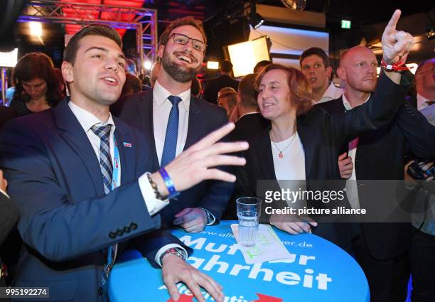 Beatrix von Storch , deputy leader of Alternative fuer Deutschland speaking with young colleagues at an AfD election party in Berlin, Germany, 24...
