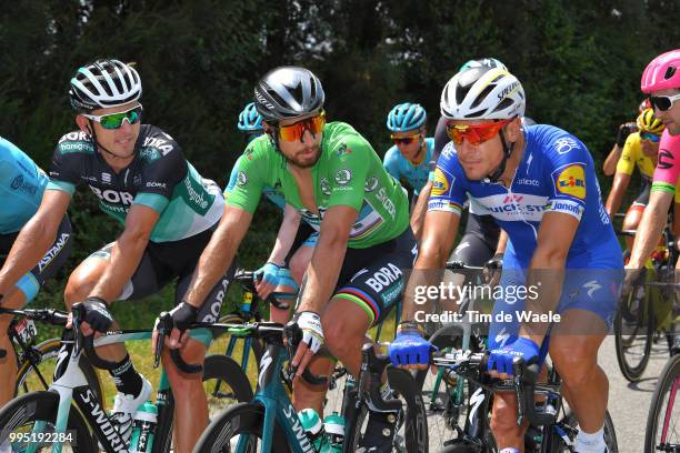 Rafal Majka of Poland and Team Bora Hansgrohe / Peter Sagan of Slovakia and Team Bora Hansgrohe Green Sprint Jersey / Philippe Gilbert of Belgium and...