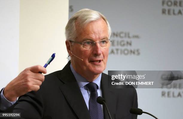 French politician Michel Barnier speaks at the Council of Foreign Relations on July 10, 2018 in New York.