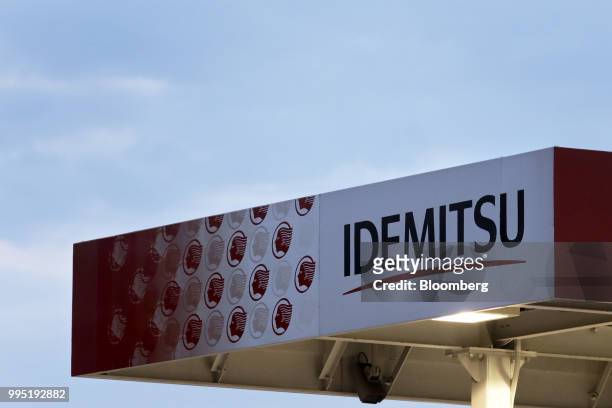 The Idemitsu Kosan Co. Logo is displayed atop the company's gasoline station in Tokyo, Japan, on Tuesday, July 10, 2018. Idemitsu and Showa Shell...