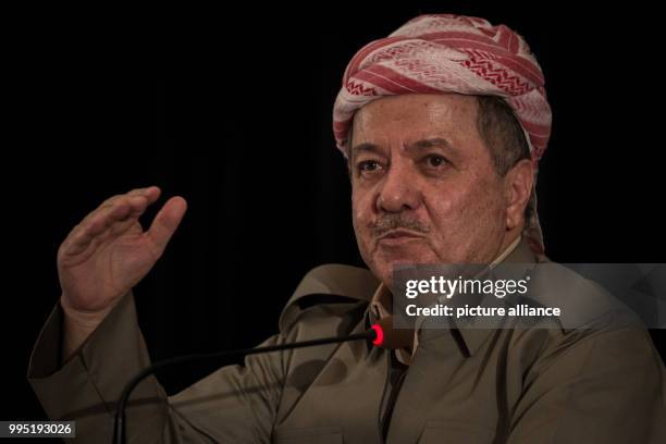 Kurdish President Massed Barzani speaks during a press conference on the eve of a controversial Kurdish independence referendum in Erbil, Iraq, 24...