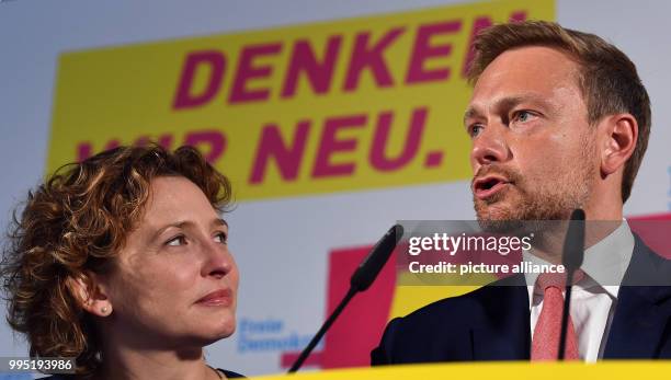 Christian Lindner, FDP leader and prime candidate, reacts to the projections on the outcome of the German election at Hans-Dietrich-Genscher-Haus in...