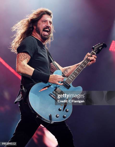 Dave Grohl of the Foo Fighters performs during the 51st Festival d'ete de Quebec on July 9, 2018 in Quebec City, Canada.