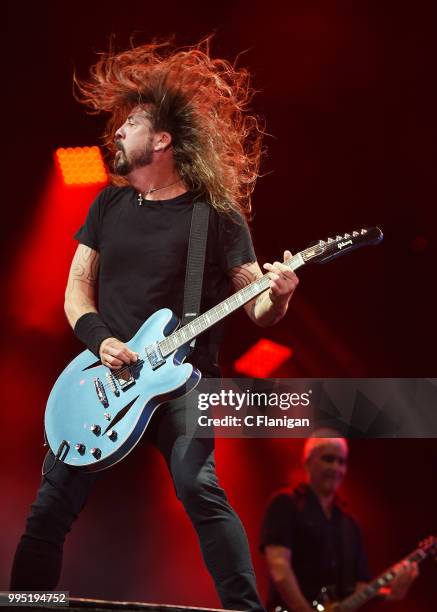 Dave Grohl of the Foo Fighters performs during the 51st Festival d'ete de Quebec on July 9, 2018 in Quebec City, Canada.