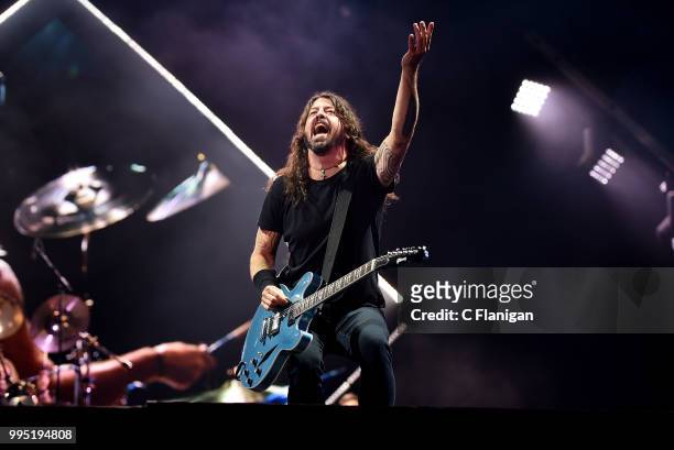 Dave Grohl of the Foo Fighters performs during the 51st Festival d'ete de Quebec on July 9, 2018 in Quebec City, Canada.