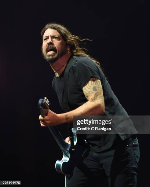 Dave Grohl of the Foo Fighters performs during the 51st Festival d'ete de Quebec on July 9, 2018 in Quebec City, Canada.