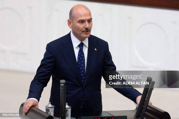 Turkey's newly appointed Interior Minister Suleyman Soylu swears in at the Grand National Assembly of Turkey in Ankara, Turkey on July 10, 2018.