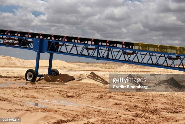 Conveyor stands at the Hi-Crush Partners LP sand mining facility in Kermit, Texas, U.S., on Wednesday, June 20, 2018. In the West Texas plains,...