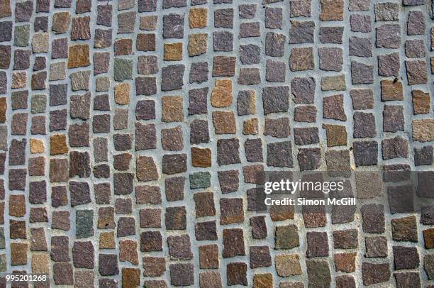 square-shaped cobblestone and concrete path - multiple paths stock pictures, royalty-free photos & images