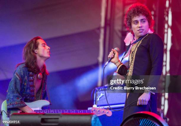 Sam Kiszka and Joshua Kiszka of Greta Van Fleet perform at the Festival dété de Québec on July 9, 2018 in Queandec City, Canada.