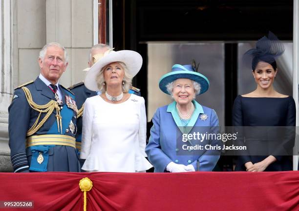 Prince Charles, Prince of Wales, Prince Andrew, Duke of York, Camilla, Duchess of Cornwall, Queen Elizabeth II and Meghan, Duchess of Sussex watch...