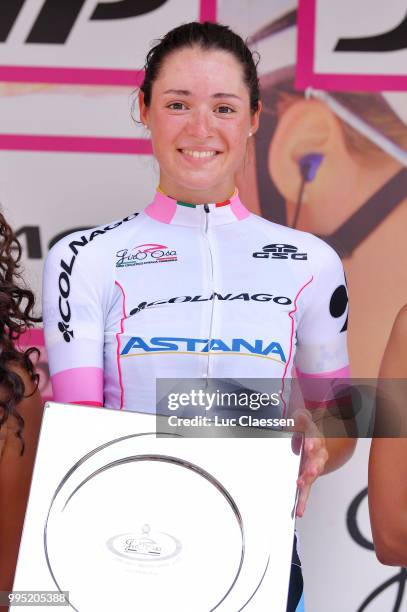 Podium / Sofia Bertizzolo of Italy and Astana Women Team White best young riders jersey Celebration / during the 29th Tour of Italy 2018 - Women,...