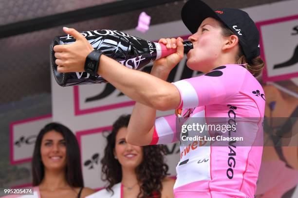 Podium / Ruth Winder of The United States and Team Sunweb Celebration / Pink leaders jersey / Champagne / during the 29th Tour of Italy 2018 - Women,...