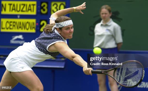 Nathalle Tauzait of France during her first match in the DFS Classic Ladies International Tennis tournament at the Edgbaston Priory Club, Birmingham,...