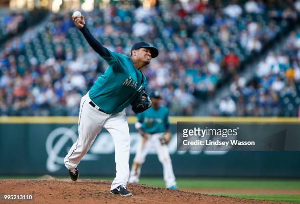 Felix Hernandez of the Seattle Mariners pitches in the fourth inning against the Colorado Rockies at Safeco Field on July 6, 2018 in Seattle,...