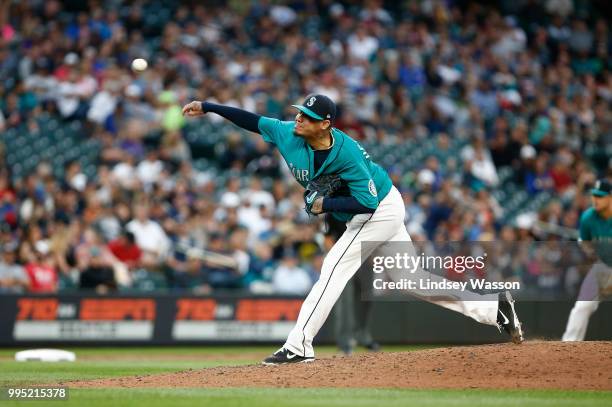 Felix Hernandez of the Seattle Mariners pitches in the fifth inning against the Colorado Rockies at Safeco Field on July 6, 2018 in Seattle,...