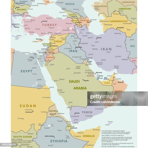 political map of the middle east - iran map stock illustrations