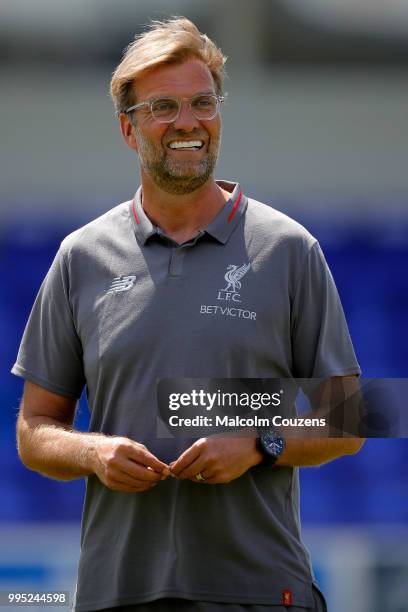 Liverpool manager Jurgen Klopp looks on during the Pre-season friendly between Chester City and Liverpool at Swansway Chester Stadium on July 7, 2018...