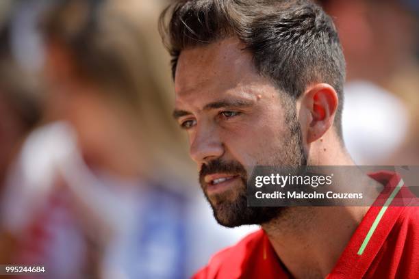 Danny Ings of Liverpool looks on during the Pre-season friendly between Chester City and Liverpool at Swansway Chester Stadium on July 7, 2018 in...