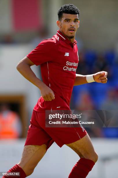 Dominic Solanke of Liverpool during the Pre-season friendly between Chester City and Liverpool at Swansway Chester Stadium on July 7, 2018 in...