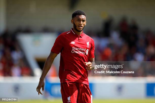 Joe Gomez of Liverpool during the Pre-season friendly between Chester City and Liverpool at Swansway Chester Stadium on July 7, 2018 in Chester,...