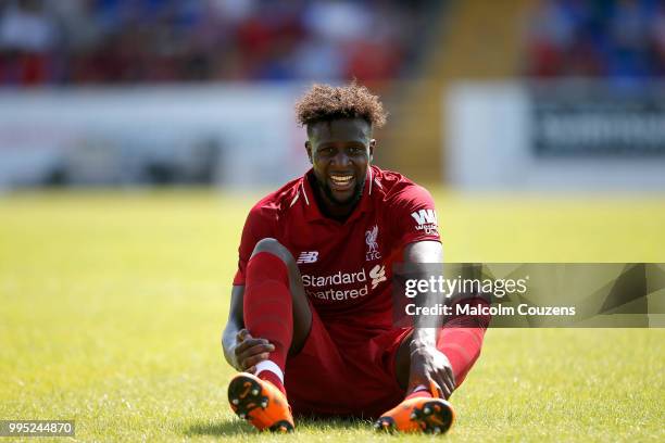 Divock Origi of Liverpool during the Pre-season friendly between Chester City and Liverpool at Swansway Chester Stadium on July 7, 2018 in Chester,...