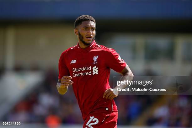 Joe Gomez of Liverpool during the Pre-season friendly between Chester City and Liverpool at Swansway Chester Stadium on July 7, 2018 in Chester,...