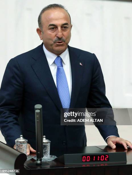 Turkey's newly appointed Foreign Minister Mevlut Cavusoglu swears in at the Grand National Assembly of Turkey in Ankara, Turkey on July 10, 2018.